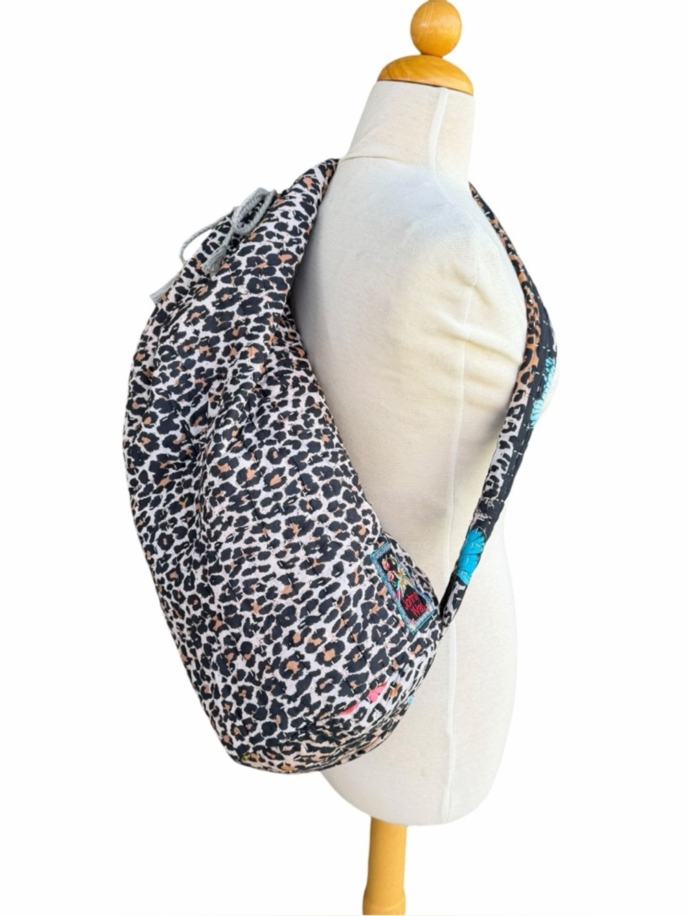 Johnny Was Quilted Single-Strap Duffle Sling Boho Travel Bag Leopard Butterfly